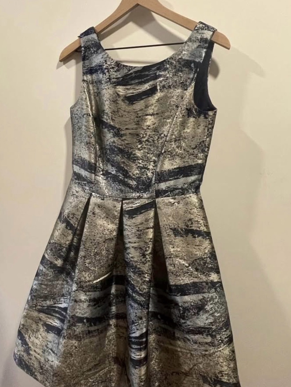 Nicole MillerSleeveless Metallic Textured Fit-and-Flare Dress - Silver/Blue